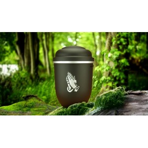 Biodegradable Cremation Ashes Funeral Urn / Casket - MONUMENT BLACK with PRAYING HANDS